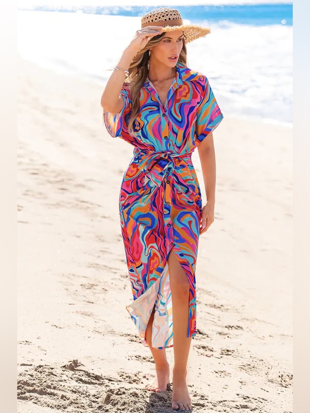 Cupshe Multicolor Swirl Tie-Waist Beach Coverup
